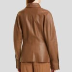 Hazelnut Brown Leather Shirt Jacket for Women - Image 3