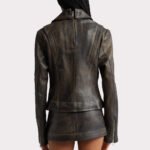 Distressed Black Leather Jacket with Zipper Detail for Women - Image 2