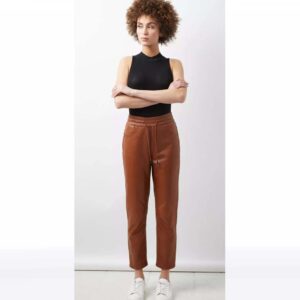 Jackets Kingdom Women's Brown Lambskin Leather Lace-Up Joggers