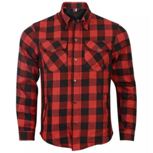 Men's Kevlar Lined CE Armored Motorcycle Flannel Shirt in Red