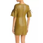 Khaki Bell Sleeves Mini Leather Dress for Women - Image 2