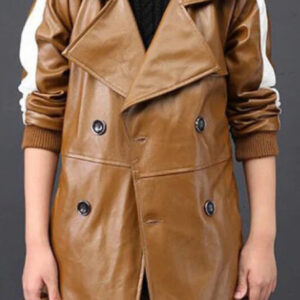 Kids Windbreaker Lapel Brown Leather Trench Jacket