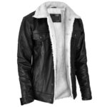 Leather Sherpa Jacket - Fur Leather Jacket - Image 3