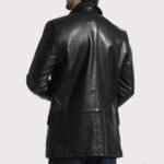 Elegant Long Black Leather Blazer Coat for Men - Image 2