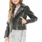 Girls Long Sleeves Black Leather Moto Kids Jacket - Image 2