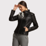 Luxurious Black Leather Jacket with Exquisite Design for Women - Image 2