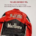 Marlboro Vintage Red & Black Leather Racing Biker Jacket - Image 2