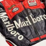 Marlboro Vintage Red & Black Leather Racing Biker Jacket - Image 3