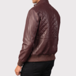 Maroon Genuine Leather Bomber Jacket for Men - Image 2