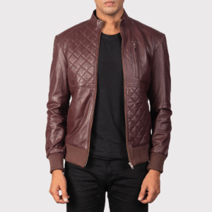 Maroon Genuine Leather Bomber Jacket for Men