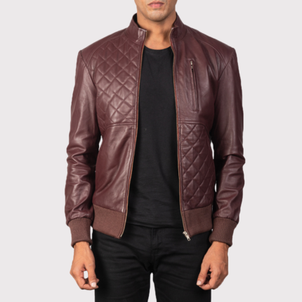 Maroon Genuine Leather Bomber Jacket for Men