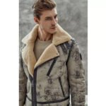 Men's B3 Flight Bomber Aviator Shearling Biker Jacket - Image 4