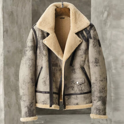 Men's B3 Flight Bomber Aviator Shearling Biker Jacket