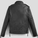 Men's Black Quilted Biker Leather Jacket With Zippers - Image 2