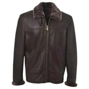 Men Brown Shearling Bomber Leather Jacket