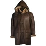 Men Brown Shearling Hoodie Coat