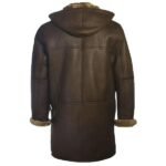 Men Brown Shearling Hoodie Coat - Image 2