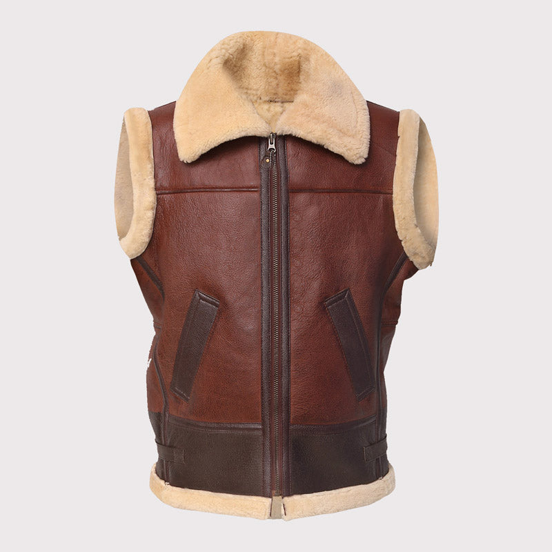 men-brown-shearling-leather-vest Men Brown Shearling Leather Vest - Image 1