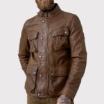 Men Lambskin Leather Field Jacket in Walnut - Image 2