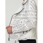 Men Leather White Jacket - Punk Studded Motorcycle Genuine Cowhide Leather Jacket - Image 3