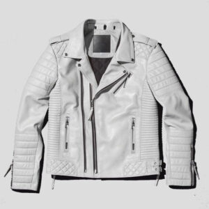Men White Pearl Biker Leather Motorcycle Jacket
