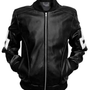 Men?s 8 Ball Bomber Black Leather Jacket