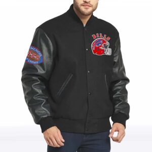 Men?s 90s Buffalo Bills Black Varsity Jacket ? Retro NFL Style in Wool & Leather