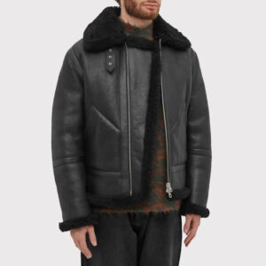 Classic Men's All Black Shearling Jacket - Timeless Style