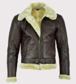Men's Aviator Bomber Leather Jacket with Fur Collar