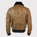 Men's Vintage Tan Aviator Flying Pilot Bomber Jacket with Removable Black Fur Collar - Image 2