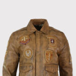 Men's Vintage Tan Aviator Flying Pilot Bomber Jacket with Removable Black Fur Collar - Image 3