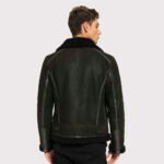 Stylish Men's Aviator Shearling Jacket - Green & Black - Image 2
