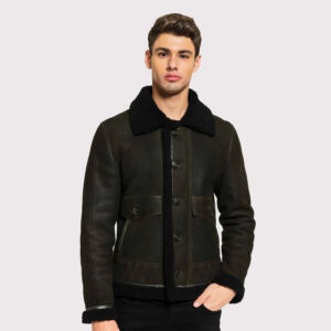 Stylish Men's Aviator Shearling Jacket - Green & Black