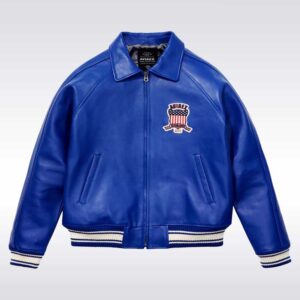 Men?s Avirex USA Mazarine Blue Leather Bomber Jacket