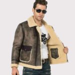 Men's B-3 Bomber Shearling Flight Aviator Jacket - Image 3