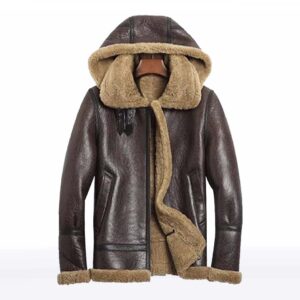 Men?s B3 Shearling Sheepskin Flight Jacket with Detachable Hood