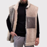 Men's Beige Sheepskin Vest with Wool Collar - Image 2