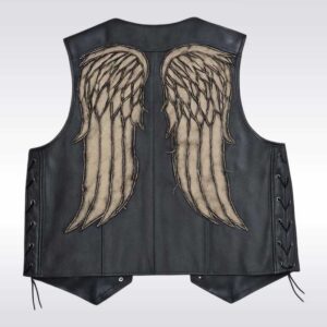 Handmade Men?s Black Angel Wings Leather Vest