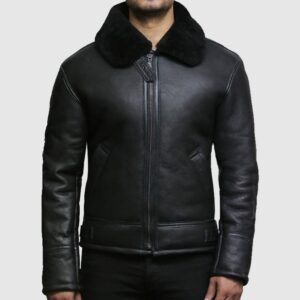 Men's Black Aviator B3 Shearling Sheepskin Leather Jacket