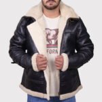 Men's Black B3 Bomber Aviator Shearling Leather Jacket - Image 2