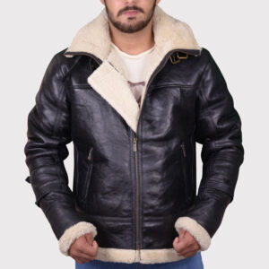 Men's Black B3 Bomber Aviator Shearling Leather Jacket