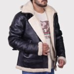 Men's Black B3 Bomber Aviator Shearling Leather Jacket - Image 4