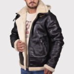 Men's Black B3 Bomber Aviator Shearling Leather Jacket - Image 3