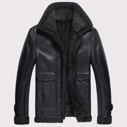Men's Black B-3 Flight Shearling Jacket - Short Winter Coat