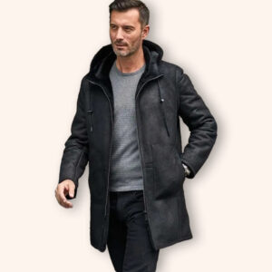 Men's Black B7 Bomber Shearling Leather Coat