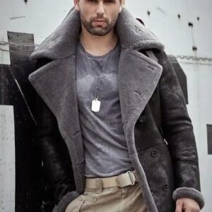 Men's Black B7 Bomber Shearling Leather Coat