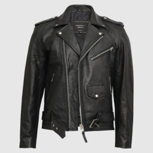Men's Black Casual Biker Leather Jacket with Fringe Detail