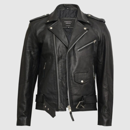 Men's Black Casual Biker Leather Jacket with Fringe Detail