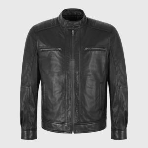 Men's Black Cafe Racer Moto Leather Jacket