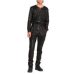 Men's Black Cargo Style Leather Jumpsuit